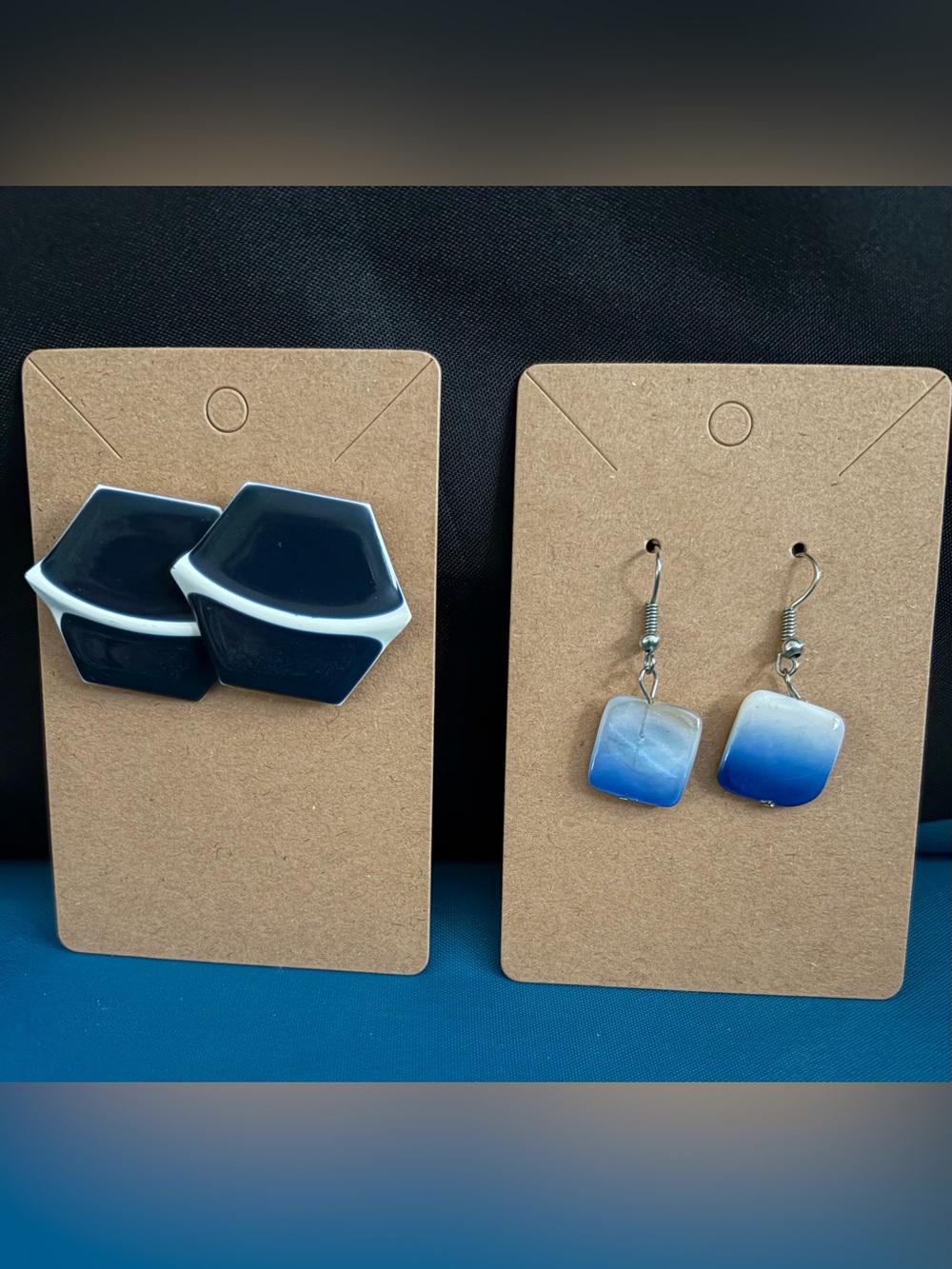 Two pair Blue geometric Earrings - Unbranded